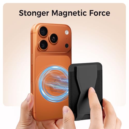 for MagSafe Wallet with Adjustable Stand Grip,5 Card Elasticity Holder Stronger Magnetic Slim Wallet for iPhone Air 17/16/15/14/13/12 Pro (Black) - color: Black