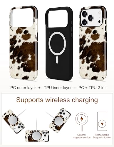 Jusy Magnetic Brown Animal Phone Case for iPhone 17 Pro Max,Cow | Compatible with MagSafe, Cute Aesthetic Cow Design, TPU and PC Protective Shockproof Cover - color: Cow