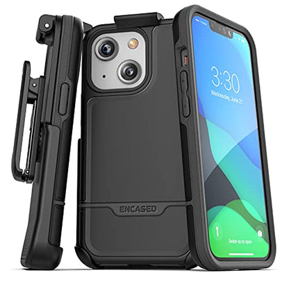 Encased Rebel Designed for iPhone 13 Belt Clip Case (2021) Protective Shockproof Case with Holster (Black) - color: Black, size: iPhone 13