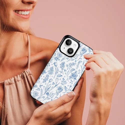uCOLOR for iPhone 13/14 Wallet Case Magsafe with Card Holder Slot | Compatible with MagSafe,Folio Flip PU Leather Magnetic RFID Design with Camera Lens Protector, Blue Toile Flowers - color: Blue Toile Flowers