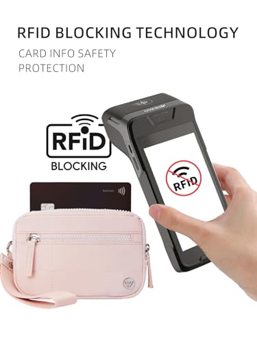 WESTBRONCO Wristlet Wallets for Women – RFID Blocking Quilted Nylon Phone Wallet, Card Holder Purse for Travel & Everyday Use - color: Pink