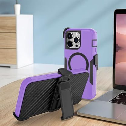 Designed for iPhone 11 Pro Max Case,Purple | Compatible with MagSafe,Double protection,Tough Durable,Detachable back clip,Dustproof,No Fading,No Yellowing,Non-Slip - color: Purple, size: iPhone 11 Pro Max 6.5"