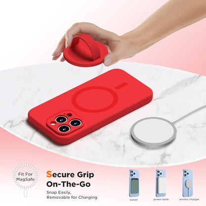 Upgraded Magnetic Phone Grip, Liquid Silicone Soft and Portable, Removable Finger Loop Ring Grip Holder for iPhone, Strong Magnetic Attraction, Compatible with MagSafe Phone Case, Red - color: Red