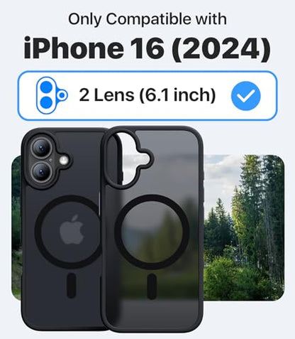 CAHEJILU Magnetic for iPhone 16 Case,[Compatible with MagSafe][Military Grade Drop Protection] Anti-Fingerprint Translucent Matte Shockproof Protective Case for iPhone 16 Phone Case 6.1",Black - color: A1-Black