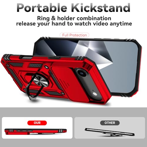 for iPhone Air Case, with Slide Camera Cover HD Screen Protector [Military Grade 16ft. Drop Tested] Ring Holder Kickstand Protective Phone Case for Apple iPhone Air 2025, Red - color: Red w/ Slide Camera 2nd gen. Military Grade