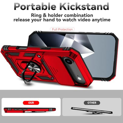 for iPhone Air Case, with Slide Camera Cover HD Screen Protector [Military Grade 16ft. Drop Tested] Ring Holder Kickstand Protective Phone Case for Apple iPhone Air 2025, Red - color: Red w/ Slide Camera 2nd gen. Military Grade