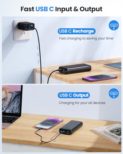 Portable Charger Power Bank 30000mAh USB C 22.5W Fast Charging Black
