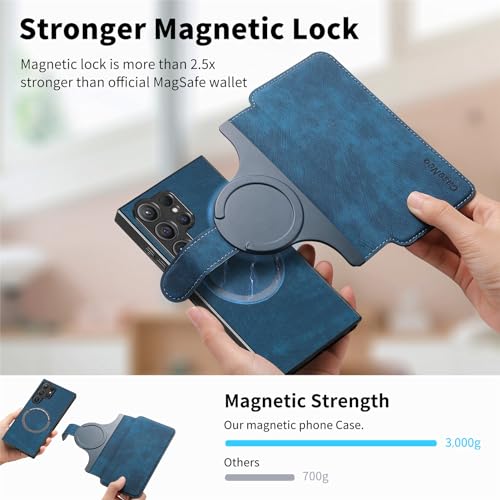 2 in 1 Detachable Wallet Case for Samsung Galaxy S22 Ultra CMG Blue | PU Leather Magnetic Flip Folio Case with RFID Blocking Card Holder, Credit Card Slots Kickstand, Shockproof Protective Cover - color: Blue, size: Samsung Galaxy S22 Ultra