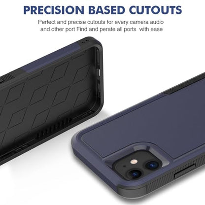 for iPhone 11 Case: Dual Layer Protective Heavy Duty Cell Phone Case Shockproof Rugged Bumper Tough with Screen Protector - 16ft Military Grade Drop Tested for Appple iPhone 11 (6.1 inch), Blue - color: Navy Blue (PC) + Black (TPU)