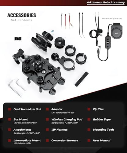 Kaedear Qi Wireless Charging Motorcycle Phone Mount, KDR-M26A - style: Qi Charging / 1" Ball