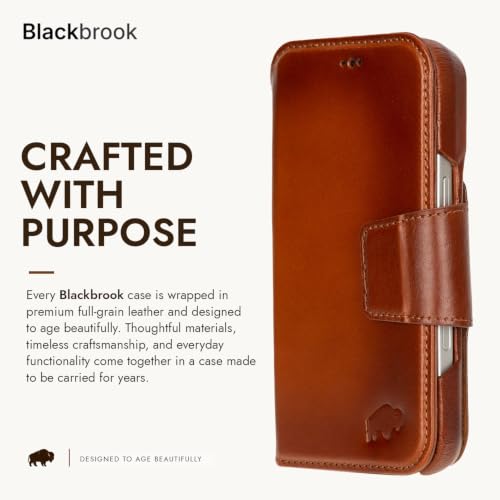 BLACKBROOK Detachable Leather Wallet Case for iPhone 17 Pro Max | Handmade Folio Wallet Design, RFID Blocking, 3 Card Slots, Visible ID, Kickstand - color: Burnished Tan, size: iPhone 17 Pro Max