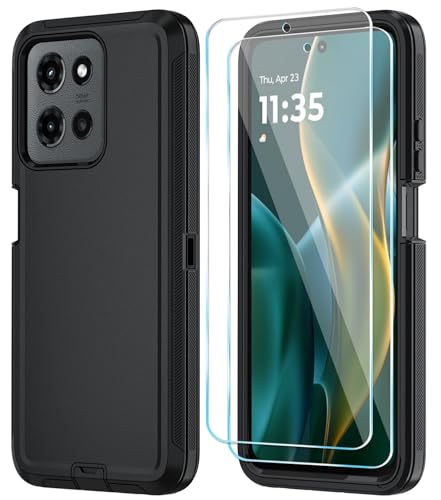 Qinmay Phone Case for Motorola Moto G 2025/Moto G Play 5G 2025 Case with HD Screen Protector, Heavy Duty Shockproof & Dropproof 3-Layer Cover Phone Case,Black - color: Black