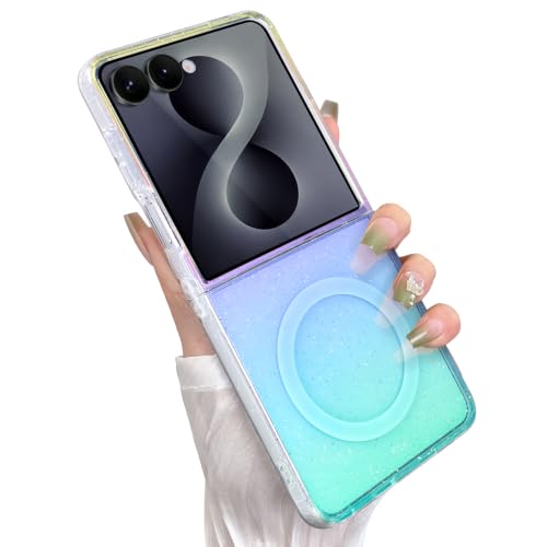 Glitter Case for Samsung Galaxy Z Flip 8 Case, Iridescent Colors | Compatible with Magsafe, Cute Aesthetic Gradient Girly Sparkly Bling Rainbow Magnetic Phone Cover for Women Girls - color: Iridescent Glitter, size: Samsung Galaxy Z Flip 8