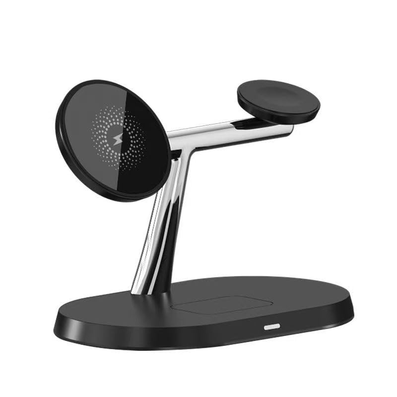 3 in 1 Magnetic Wireless Charger Station, Fast Charging Stand with & Cable, Multi-Angle Adjustable Wireless Charging Dock Desktop Organizer for Bedroom Office (Black) - color: Black