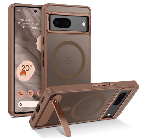 GUAGUA for Google Pixel 7 Case with Stand, Magnetic Cases with Foldable Invisible Stand Translucent Matte Back Slim Protective Shockproof Kickstand Phone Case for Google Pixel 7 6.3", Brown - color: Brown, size: for Google Pixel 7