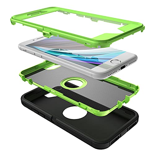 MXX Case Designed for iPhone SE Case 2020 /SE 2022 Heavy Duty Protective with Screen Protector [3 Layers] Rugged Rubber Protection Cover & Rotating 360 Degree Belt Clip SE 3rd/2nd Gen (Green/Black) - color: Green/Black