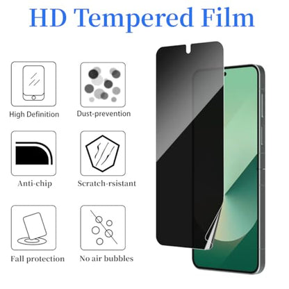 [2 Set] Compatible With Samsung Galaxy Z Flip 5 Privacy Screen Protector, 2 Pack Internal Anti-Spy Film + 2 Pack Outer Privacy Tempered Glass Screen Protector, Anti-Spy, Anti-Scratch, Case Friendly - size: Z Flip 5