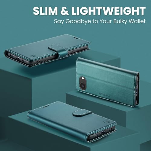 FLIPALM Card Holder Wallet Case for iphone 17e, Green | Card Holder, RFID Blocking, PU Leather Folio Flip, Kickstand, Protective Shockproof Cover - color: Green