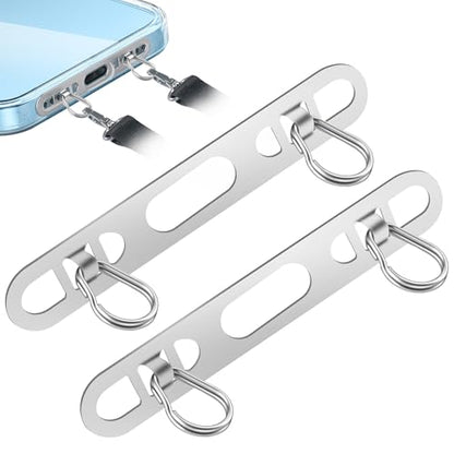 ZXZone 2PCS iPhone Hang 2 Way Metal Phone Tether Tab, Upgraded Double Buckle Hole Ring CellPhone Lanyard Patch, Phone Strap Replacement Part for iPhone Cases (Silvery-TQ-2PCS) - color: Silvery-TQ-2PCS