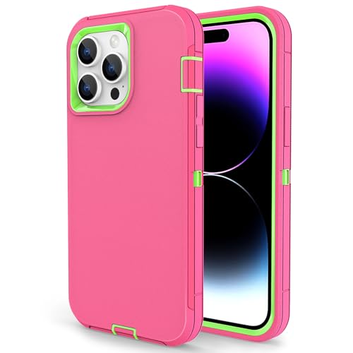 for iPhone 15 Pro Max Case, Dual Layer Shockproof Full Body Cover Military Grade Drop Protection Heavy Duty Protective Phone Case for Apple iPhone 15ProMax 6.7 inch (Rose/Lime) - color: Rose/Lime