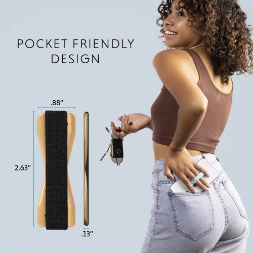 LOVEHANDLE Original Universal Phone Grip - Black Strap, Gold Base