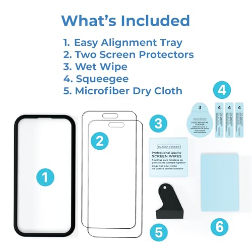 BLACK+DECKER 2 Pack Tempered Glass Screen Protector for iPhone 16 Pro Max - size: iPhone 16 Pro Max