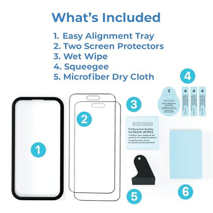 BLACK+DECKER 2 Pack Tempered Glass Screen Protector for iPhone 16 Pro Max - size: iPhone 16 Pro Max