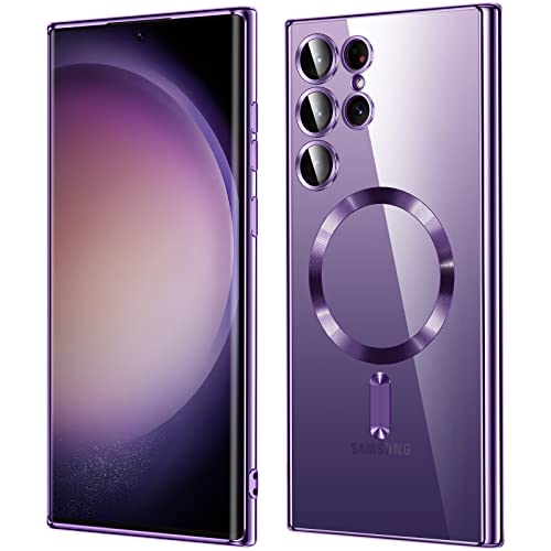 Hurgoer for Samsung Galaxy S23 Ultra Case（only）, Covers for s23u .Magnetic Glossy Slim Clear Luxury Soft Shockproof funda capa para for Galaxy S23 Ultra 6.8 inch .Compatible with MagSafe(Purple) - color: Purple