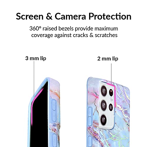 VELVET CAVIAR Compatible with Samsung Galaxy S21 Ultra Case Marble [8ft Drop Tested] w/Microfiber Lining - Cute Protective Phone Cases for Women (Holographic Pink Blue)