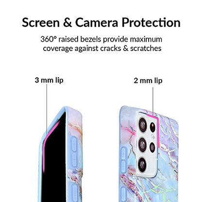 VELVET CAVIAR Compatible with Samsung Galaxy S21 Ultra Case Marble [8ft Drop Tested] w/Microfiber Lining - Cute Protective Phone Cases for Women (Holographic Pink Blue)