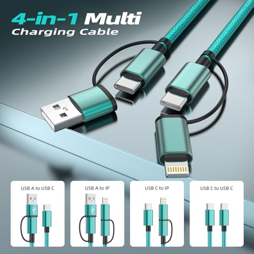 2 Pack 4 in 1 Multi Charging Cable 5FT, 60W USB C to USB C Charger Cord - color: Green