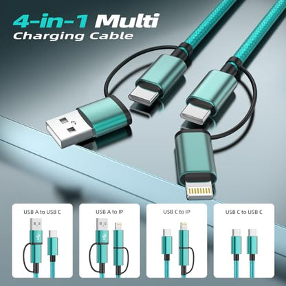 2 Pack 4 in 1 Multi Charging Cable 5FT, 60W USB C to USB C Charger Cord - color: Green