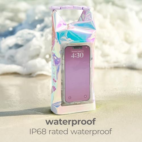 Case-Mate Soap Bubble Mini IP68 Waterproof Bucket Bag (2L) - Iridescent | Roll Top Dry Bag with Touchscreen Waterproof Pouch - For Phones Up to 7" - Swimming, Kayaking, Boating, Travel Essentials - color: Iridescent