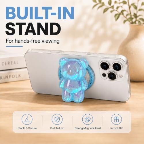 Magnetic 3D Bear Phone Grip Stand, MagSafe Compatible — Aqua Blue - color: Aqua Blue
