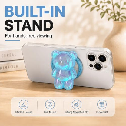 Magnetic 3D Bear Phone Grip Stand, MagSafe Compatible — Aqua Blue - color: Aqua Blue