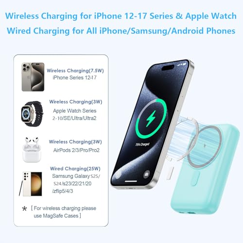 Magnetic Portable Charger 10800mAh,4-in-1 Wireless Power Bank with iWatch Charger, QC4.0+20W PD Fast Charging USB C Battery Pack with LCD Display for Magsafe,iPhone 17/16/15/14/13/12 Series,Green - color: Green