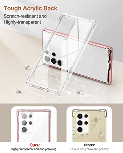 SURITCH for Samsung Galaxy S22 Ultra Clear Case 6.8" (Only), [Built-in Screen Protector] Full Body Protective Hard Shell+Soft TPU Phone Case for Samsung S22 Ultra -(Rose Gold Edge) - color: Rose Gold Edge