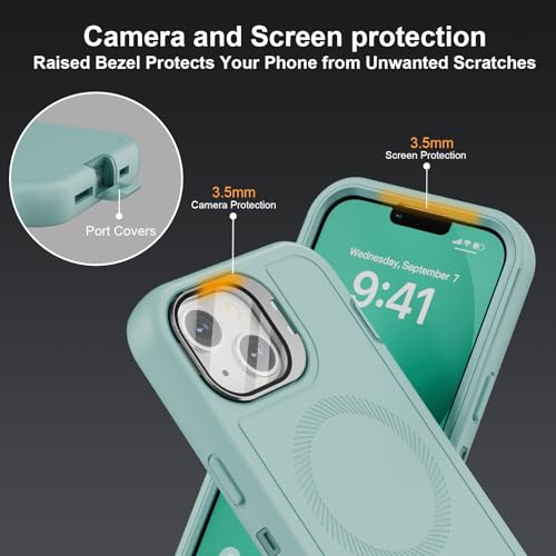 Follaroma for iPhone 13 Case with Stand & Built-in Camera Cover, MagSafe Compatible, Heavy-Duty Shockproof Protection, Magnetic & Rugged Phone Cover for iPhone 13 6.1'', Mint - color: Mint