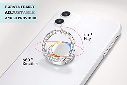 Glitter Bling Bling Phone Ring Holder,Sparkle Phone Ring Grip Artificial Stand with Flat Diamond,Flat Rhinestone Cell Finger Ring for Phones,Pad(Silver) - color: Silver