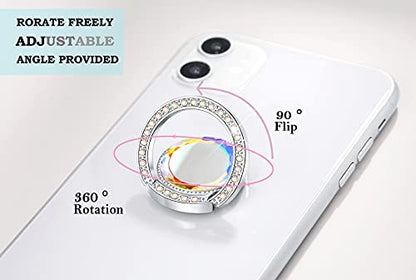 Glitter Bling Bling Phone Ring Holder,Sparkle Phone Ring Grip Artificial Stand with Flat Diamond,Flat Rhinestone Cell Finger Ring for Phones,Pad(Silver) - color: Silver