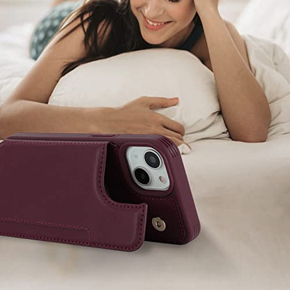 iCoverCase Compatible with iPhone 14 Case with Card Holder, Wallet Case for Women Men RFID Blocking PU Leather Protective Phone Case 6.1 Inch (Wine Red) - color: Wine Red