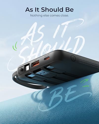 VRURC Portable Charger 4-Built-in-Cables 20000mAh Fast Charging Power Bank - color: Black