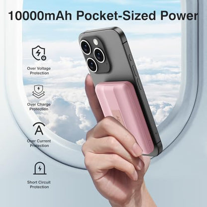 AOGUERBE for MagSafe Portable Charger, 10000mAh Magnetic Charger for iPhone - color: Rose Pink