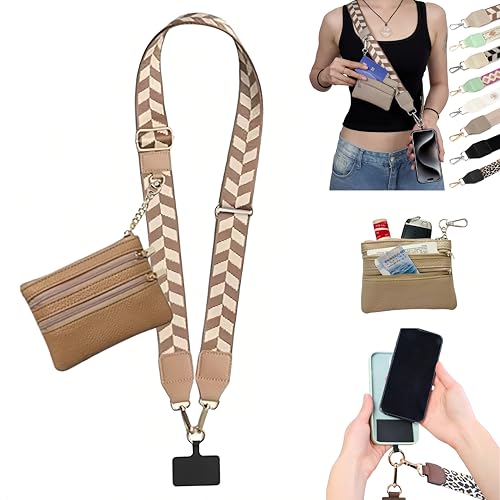 Crossbody Body Phone Holder for Women, New Phone Strap with Zippered Pouch, Adjustable Crossbody Strap - color: Dark Brown