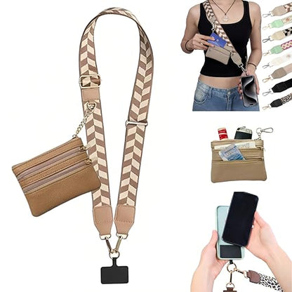 Crossbody Body Phone Holder for Women, New Phone Strap with Zippered Pouch, Adjustable Crossbody Strap - color: Dark Brown
