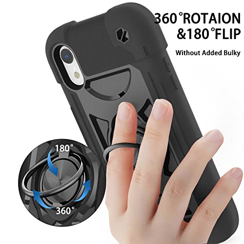 MARKILL Compatible with iPhone XR Case 6.1 Inch with Ring Stand, Heavy-Duty Military Grade Shockproof Phone Cover for iPhone XR 6.1. Black - color: Black, size: iPhone XR 6.1"