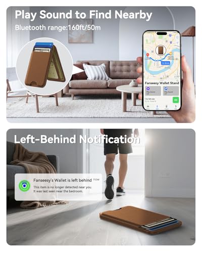 TWZKG for MagSafe Wallet, Works with Apple Find My,5 Card Holder with Stand, Magnetic Phone Wallet for iPhone 17/16/15/14/13/12 Pro Max Plus Air, RFID Blocking Vegan Leather,Coffee - color: Findmy Coffee
