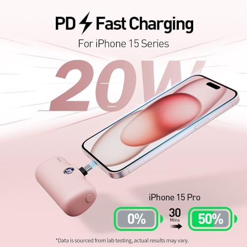 iWALK USB-C Portable Charger for iPhone 15/16, Mini 20W 4,800mAh Wireless Power Bank Fast Charging Travel Battery Pack Compatible with iPhone 16/15/15 Plus/15 Pro/15 Pro Max, Andriod Phone Samsung - color: Pink