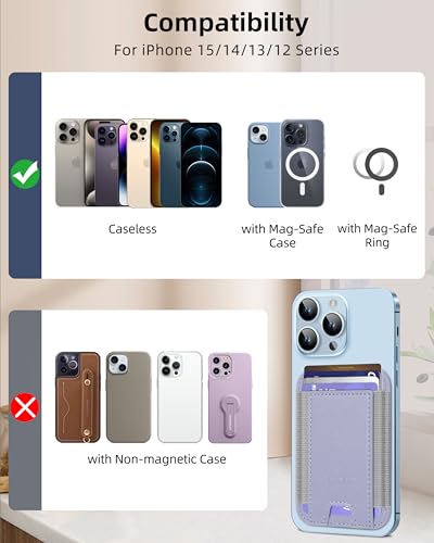 HiWe for MagSafe Wallet, 7 Cards Holder for Phone Case, RFID Blocking - color: Lilac Wallet - Grey Band