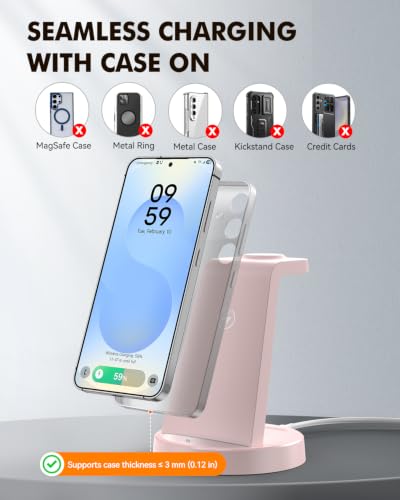 Wireless Charger for Samsung, 3-in-1 Android Charging Station - color: Pink